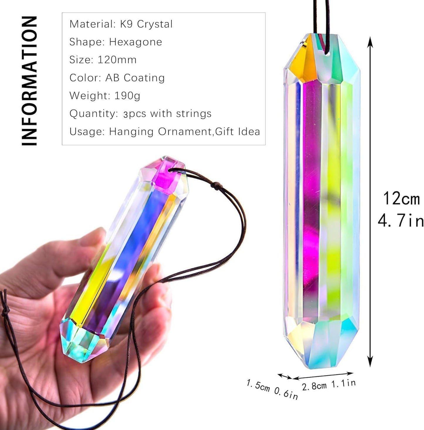 3 Prismas Cristal AB 5pulg para Ventanas Atrapasoles