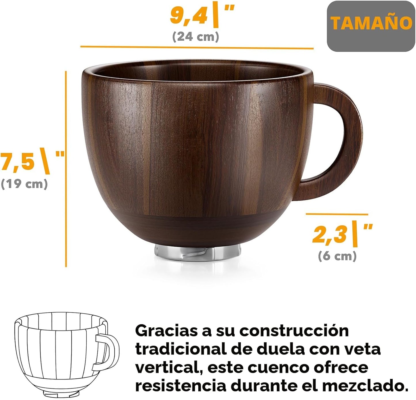 Cuenco madera acacia asa soporte batidora 4.5-5qt