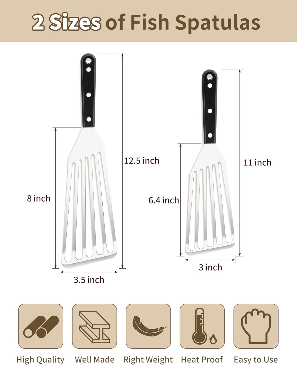 Set 2 Espátulas Pescado Acero Inox 12.5x11pulg