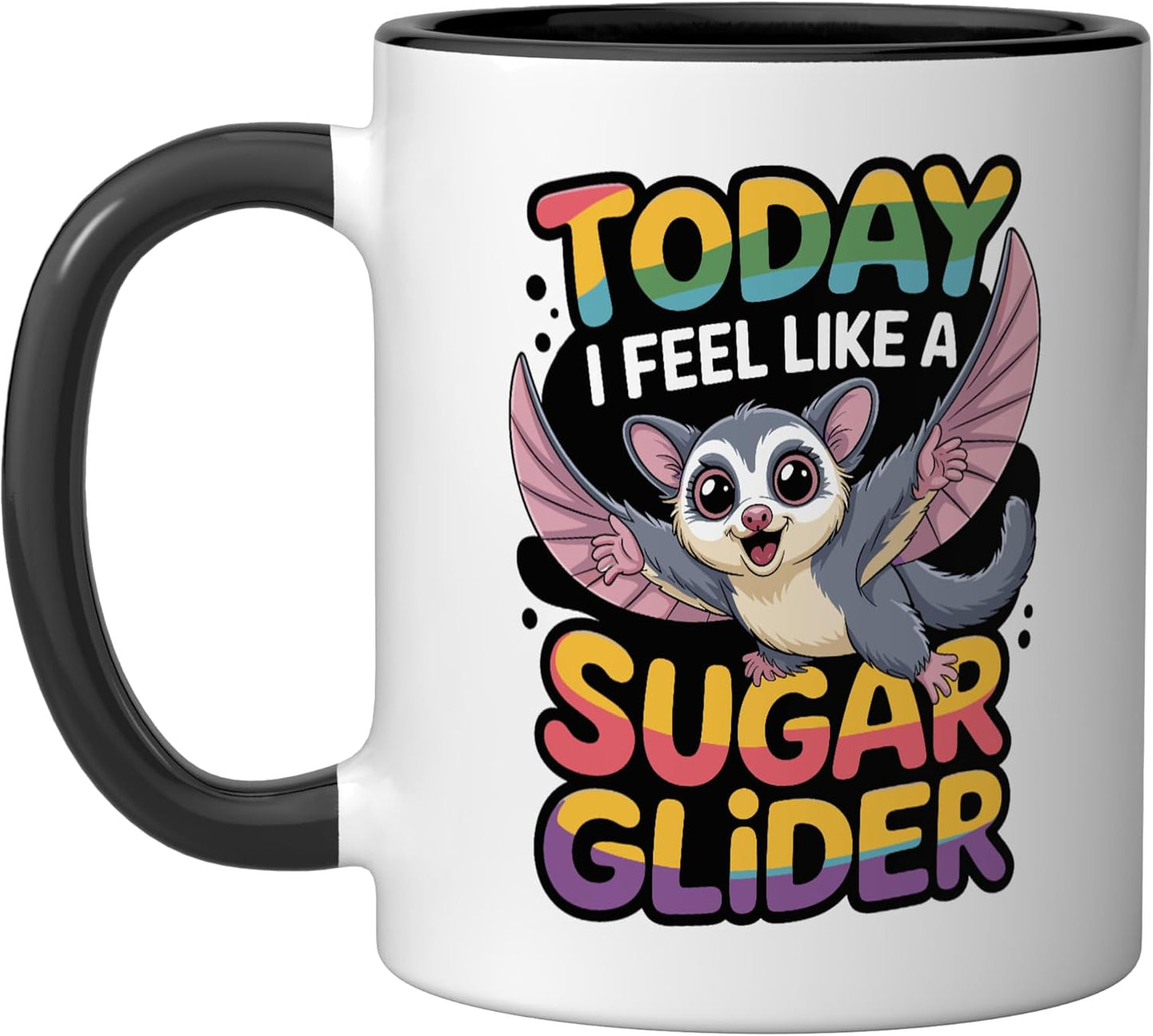 Taza cerámica retro possum glider negra/blanca