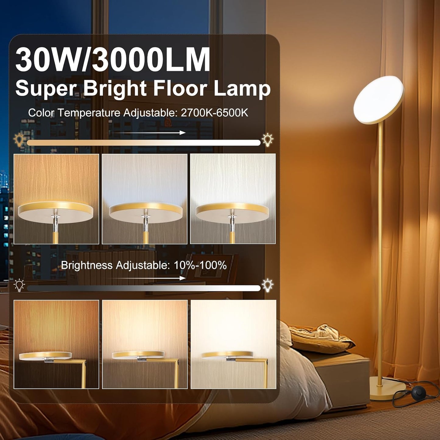 Lámpara pie LED plegable 90 grados control remoto sala estar