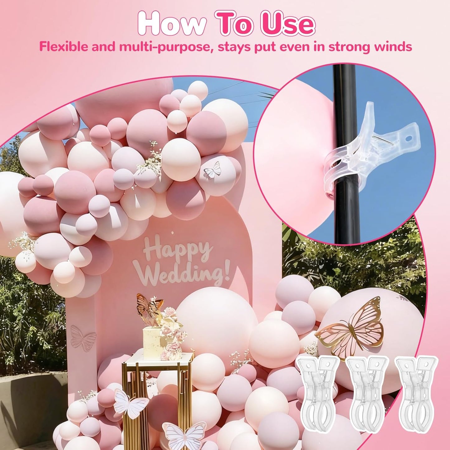 10 Clips Plástico Transparente para Arco Globos 3.5pulg Resistentes