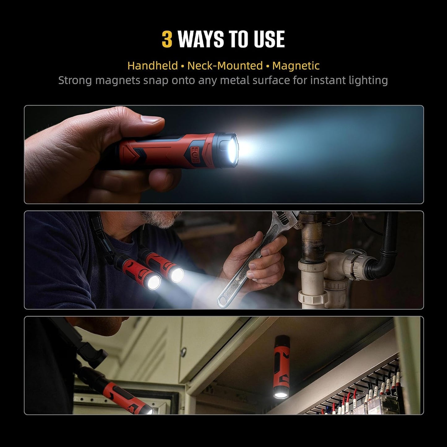 Luz LED cuello recargable 800lm con base magnética