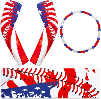 Set 3 Accesorios Béisbol Bandera USA Compresión Toalla Collar