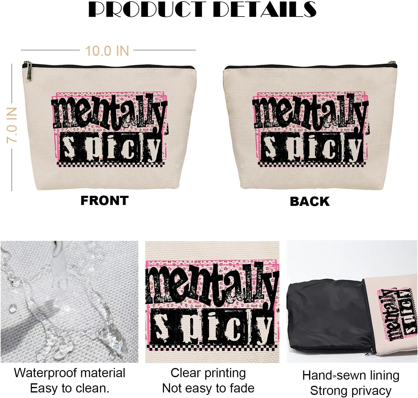 Bolsa maquillaje estampado leopardo y cuadros 10x7 pulg