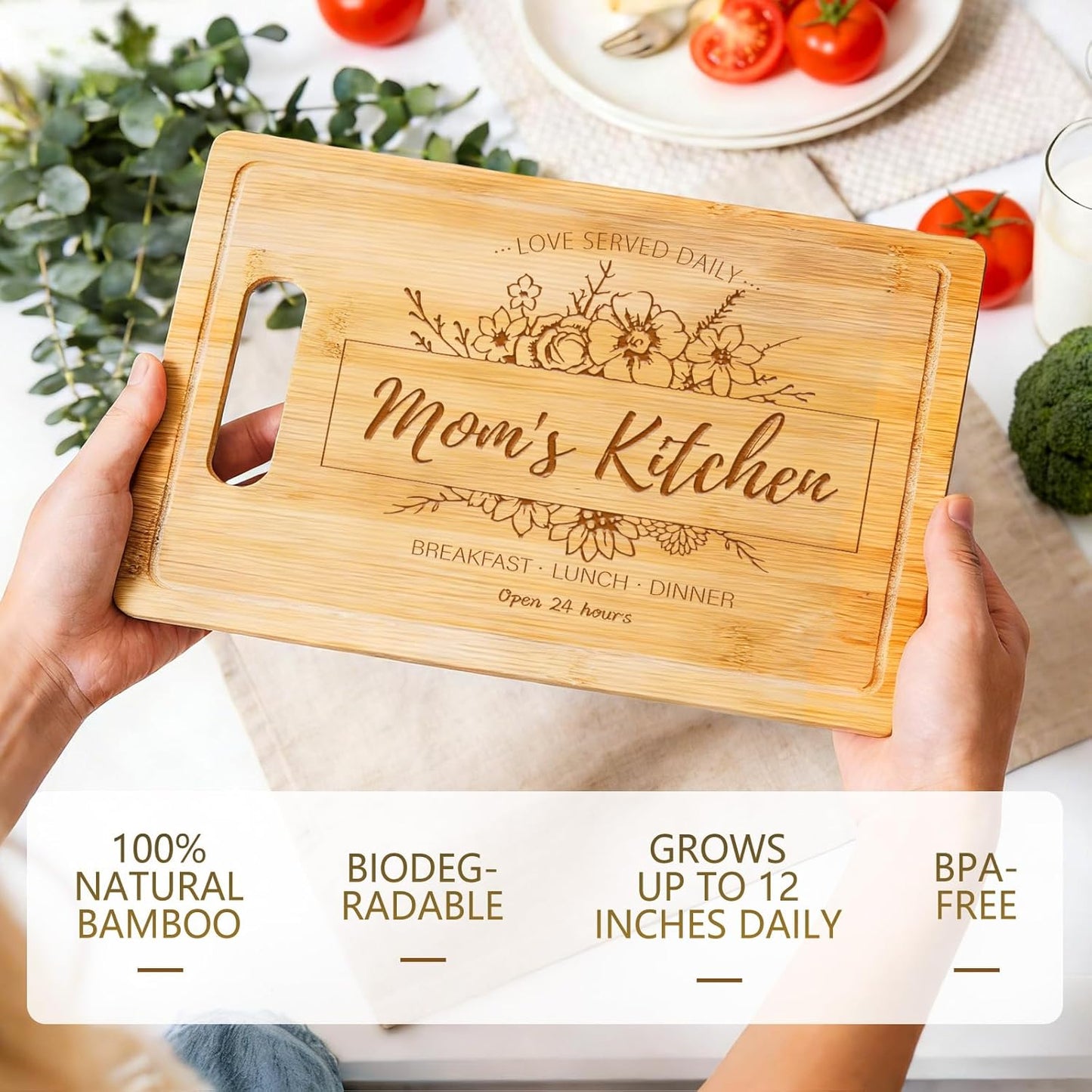 Tabla de cortar de bambú grabada regalo para mamá