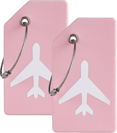 8 Etiquetas Equipaje con Lazo Acero Inox 26 Letras Rosa