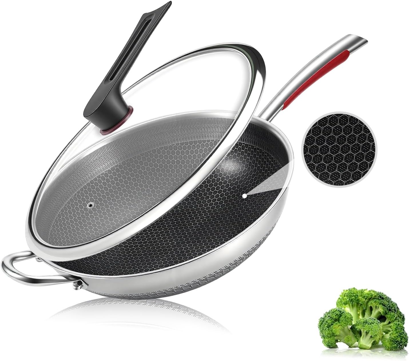 Sartén wok 14pulg acero inox antiadherente PFOA libre