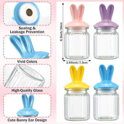 4 Tarros Cristal con Tapas Cerámica para Dulces Pascua
