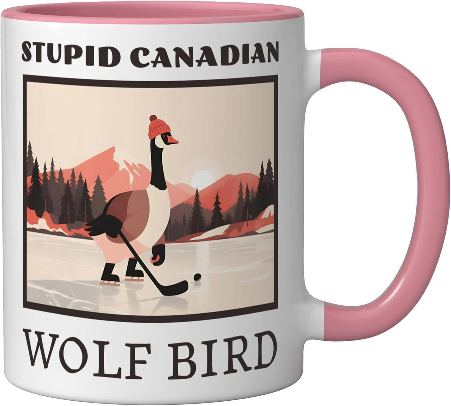 Taza cerámica de lobo canadiense rosa/blanca
