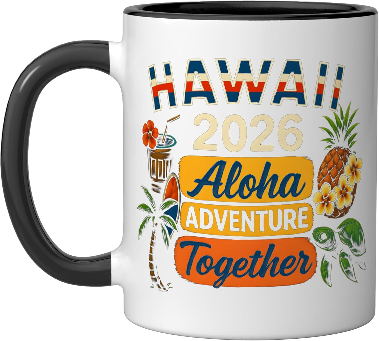 Taza Cerámica Aloha Adventure Juntos Hawái Negro/Blanco