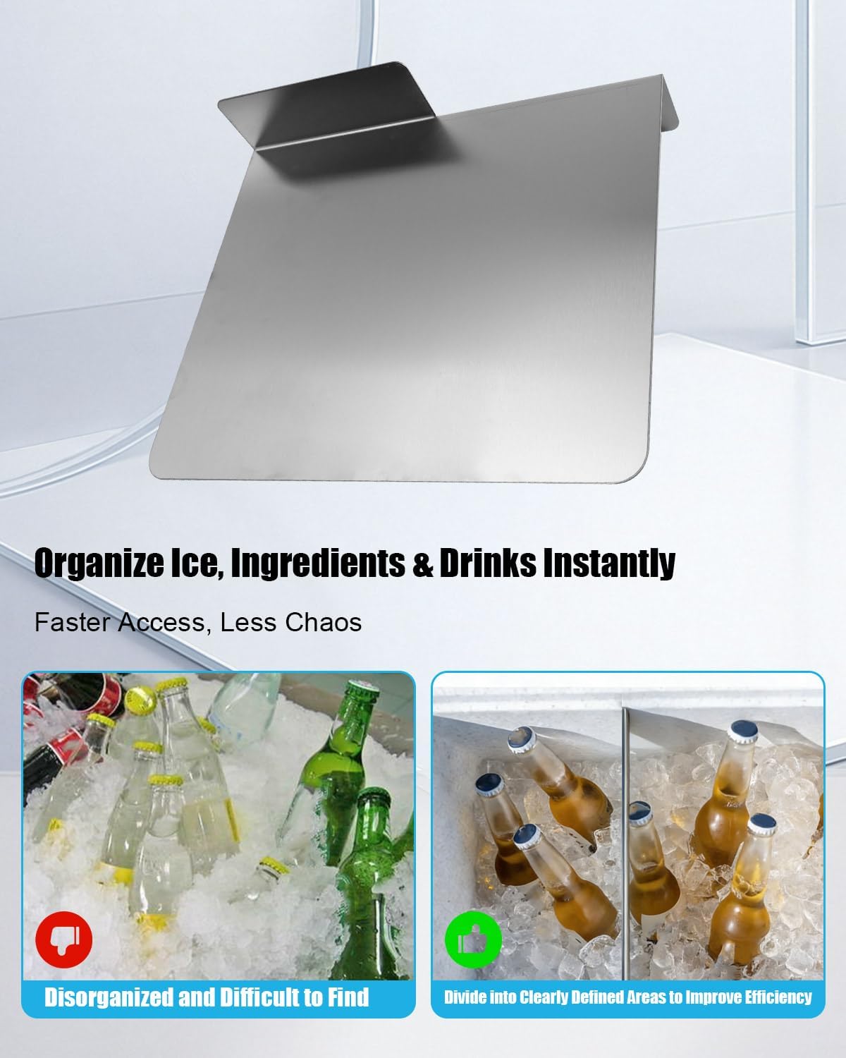 Organiz. refrigerador cubo hielo acero inox 12x14.5x5pulg