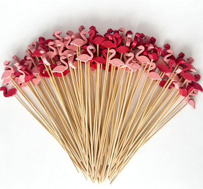 100 palitos de bambú flamenco de 6 pulgadas para cócteles, fiestas y bodas