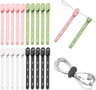Organiz. cables elástico reutilizable silicona 4 agujeros