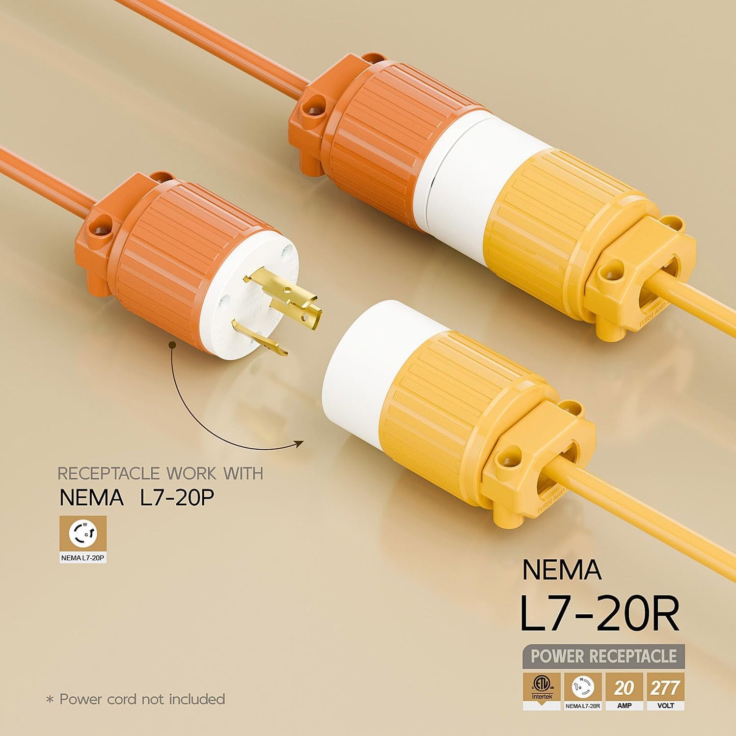Enchufe L7-20R 20A 277V bloqueo giratorio grado industrial