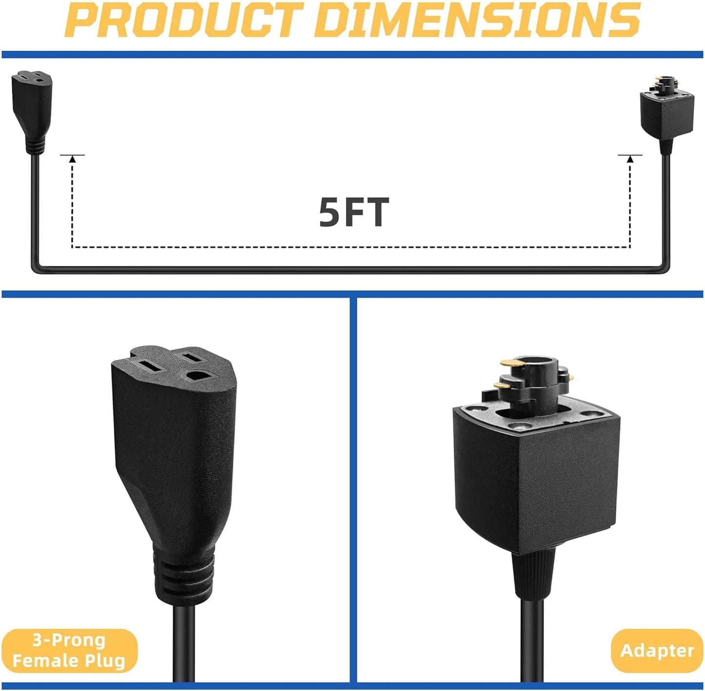 Cable extensión riel negro 5ft enchufe hembra 3 clavijas