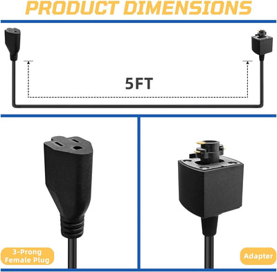 Cable extensión riel negro 5ft enchufe hembra 3 clavijas