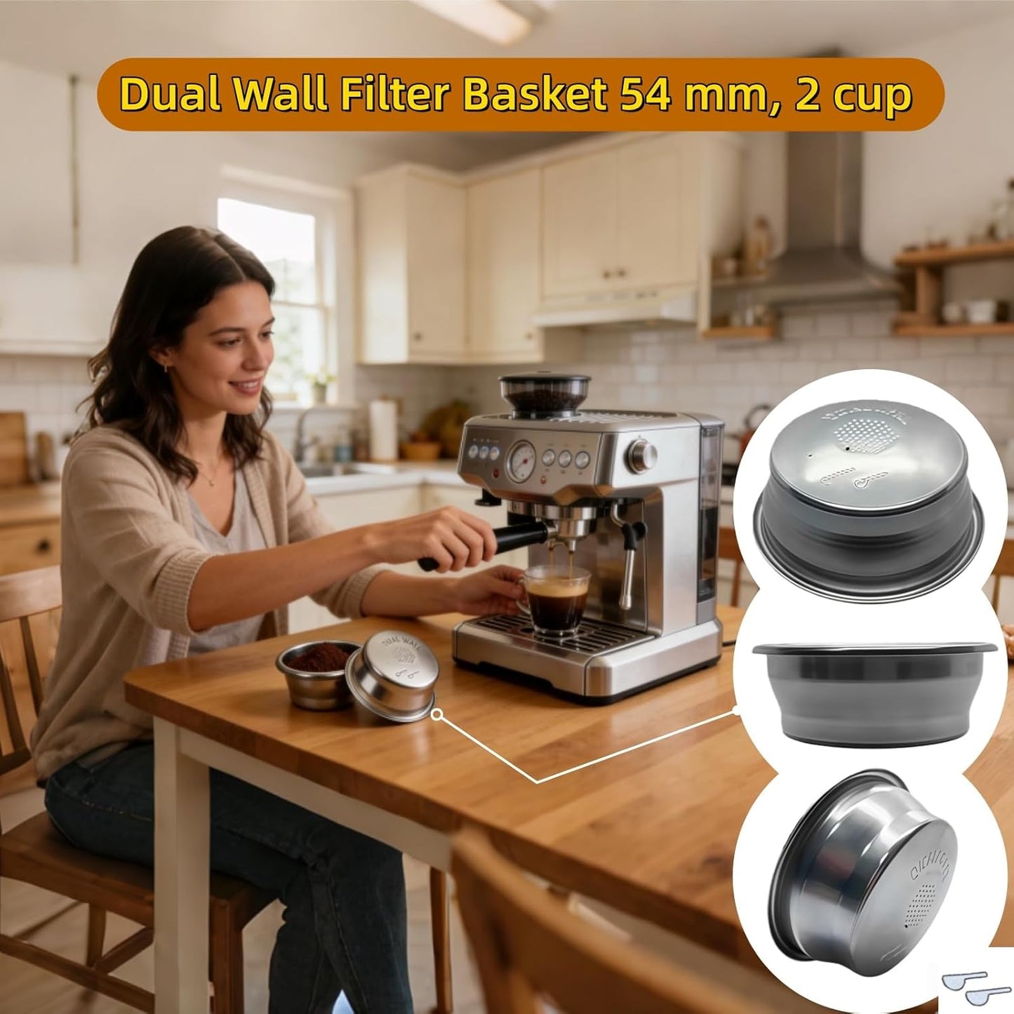 Cesta de filtro de doble pared para 2 tazas compatible con Breville Barista Series