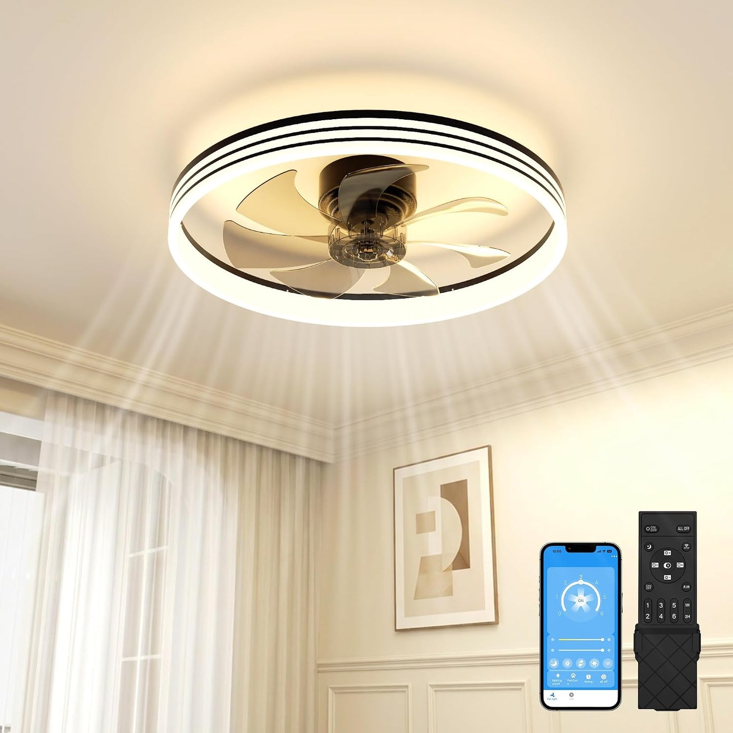 Ventilador techo bajo con luz LED regulable 23.7pulg control remoto