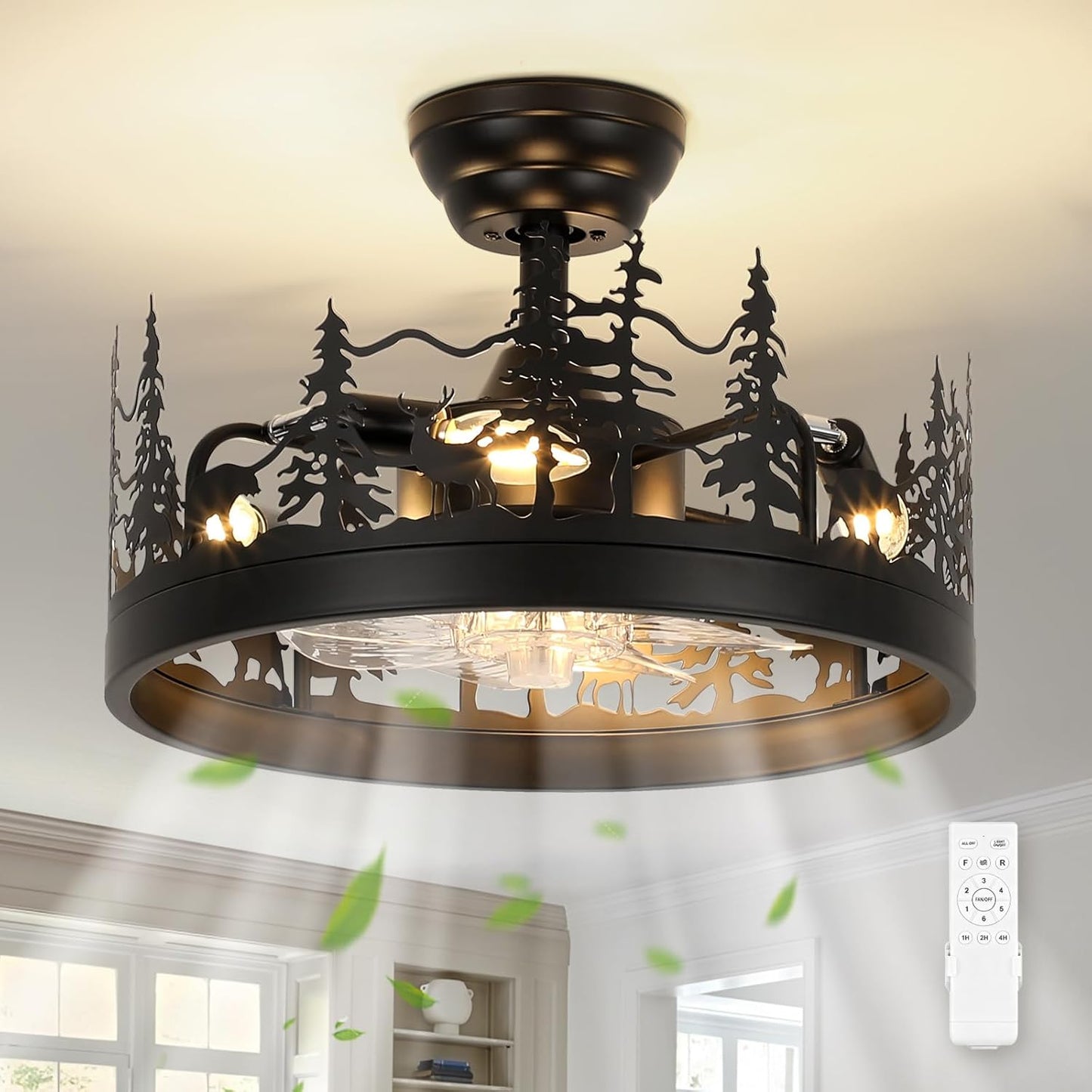 Ventilador techo rústico luz control remoto diseño oso ciervo