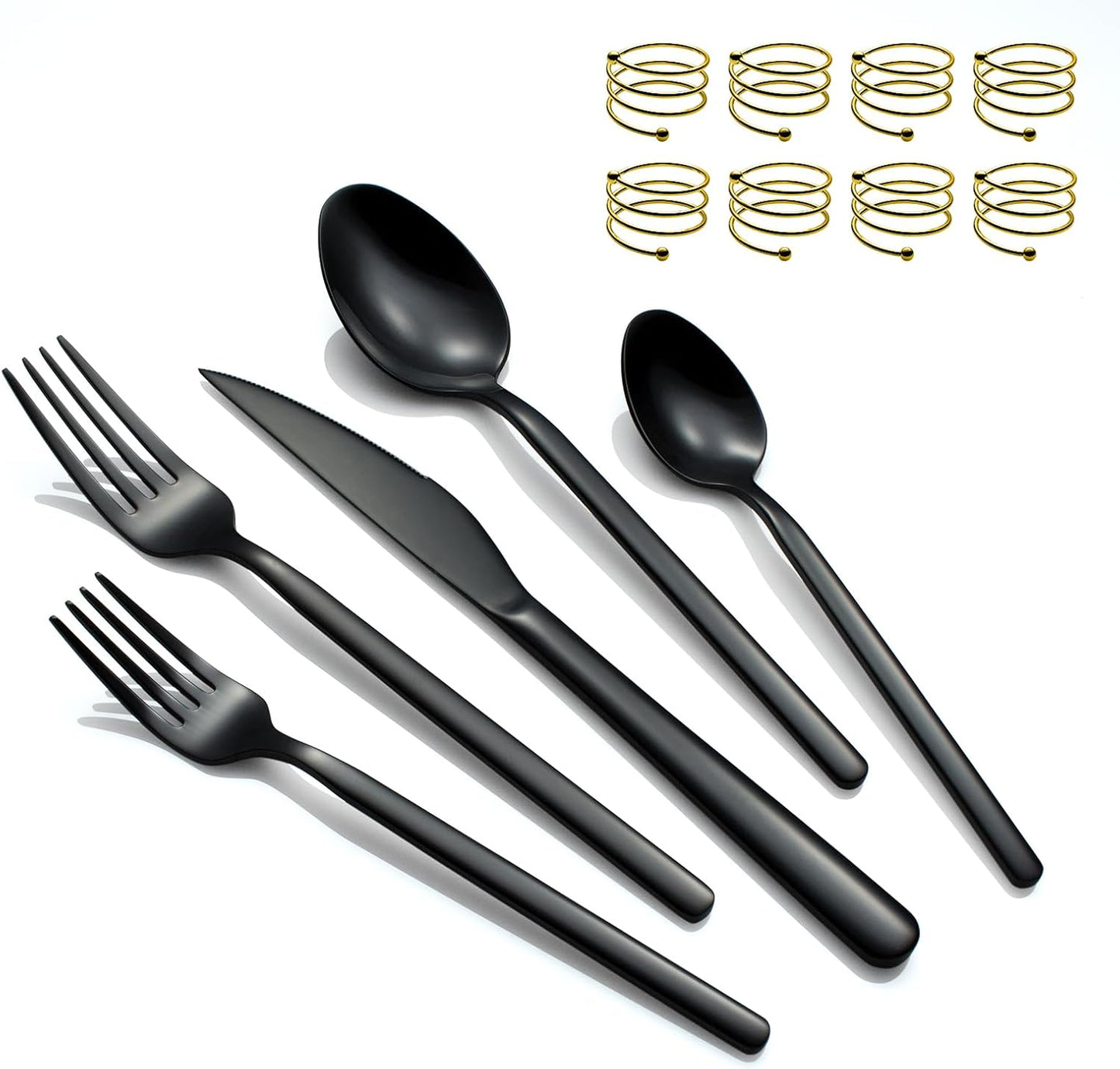 Set 40 Pzas Cubiertos Acero Inox Negro Servilletero