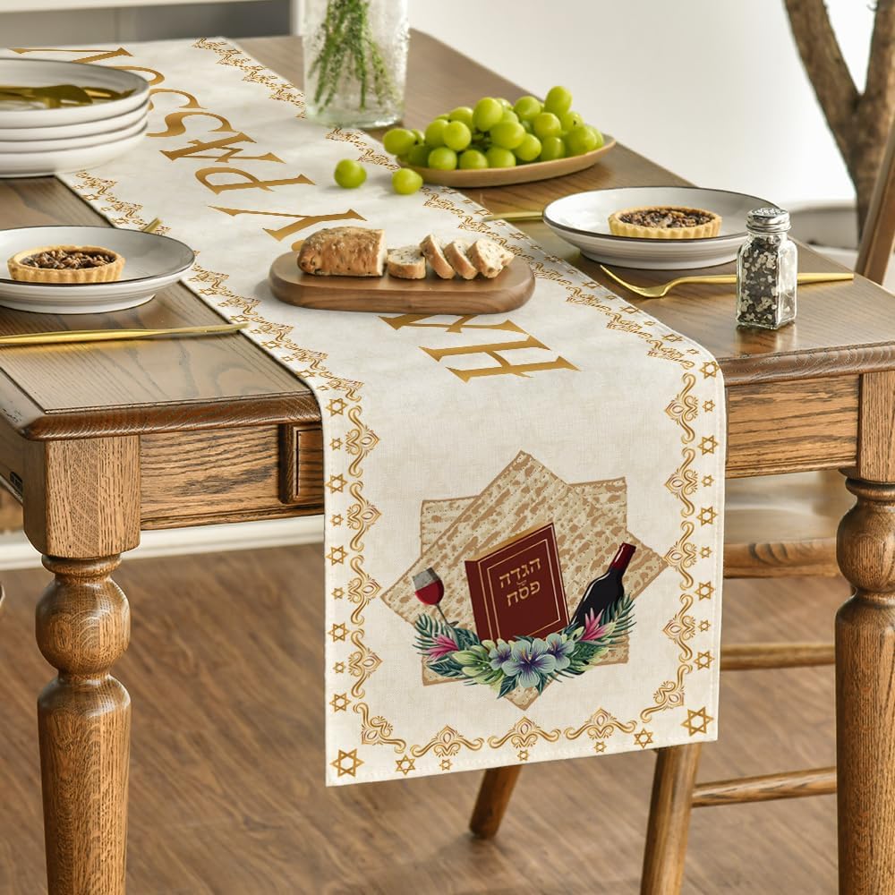 Camino mesa beige Star of David Pesach 13x72pulg