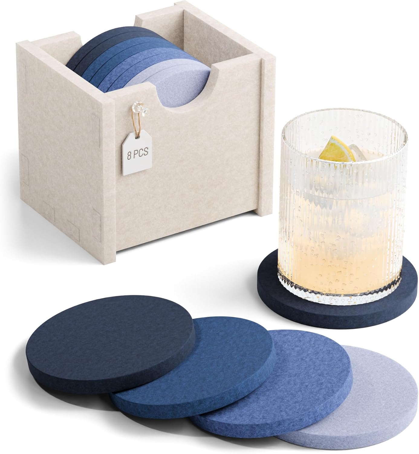 Juego de 8 posavasos de fieltro absorbente resistente al calor para mesa de café