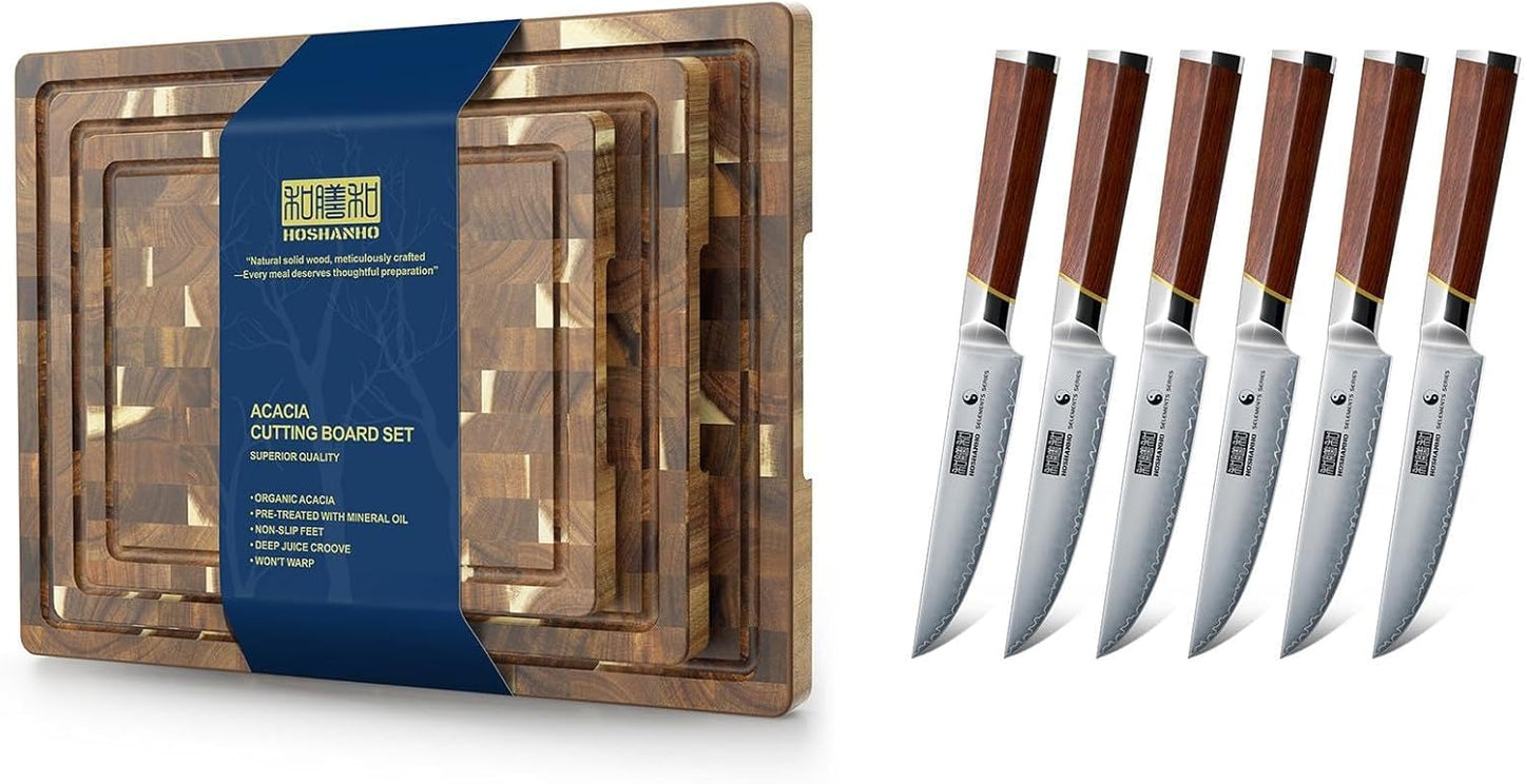 Set 3 Tablas Cortar Acacia con Cuchillos