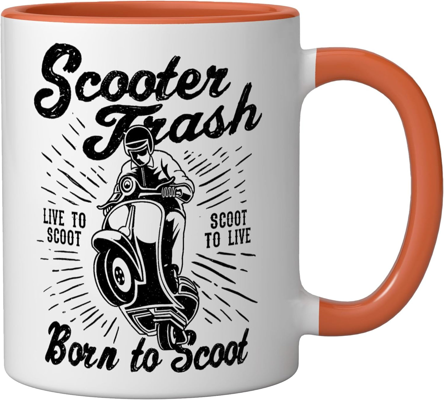 Taza de cerámica scooters trash retro diseño humor orange/white