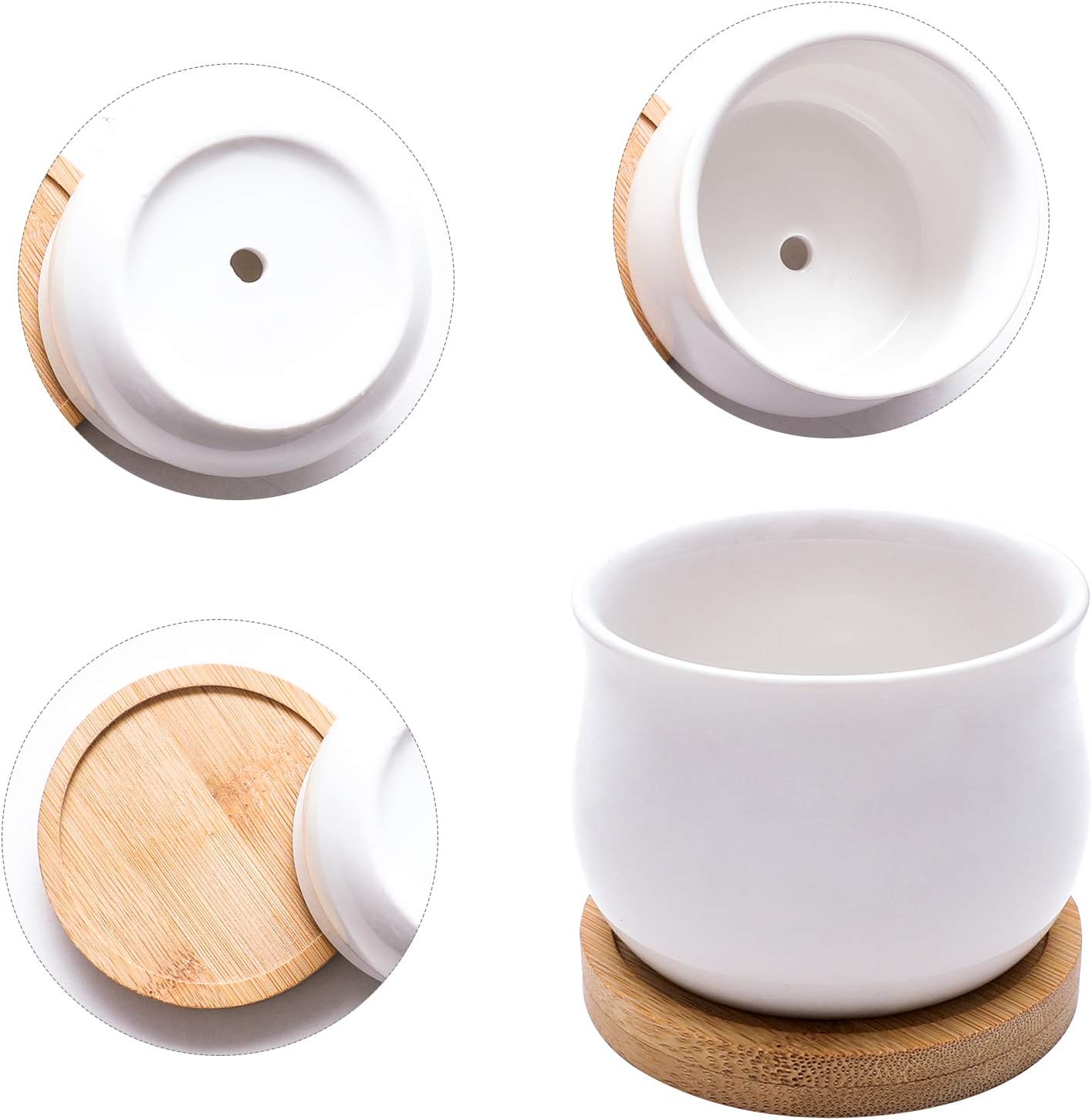 Macetero cerámica blanca 2.6pulg bambú set 8