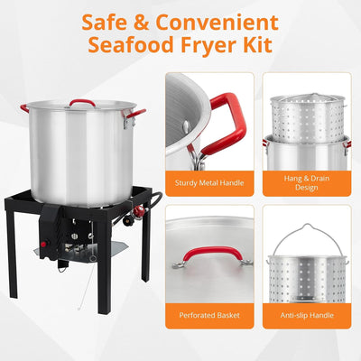 Olla hervir mariscos 60qt aluminio cesta vapor quemador propano