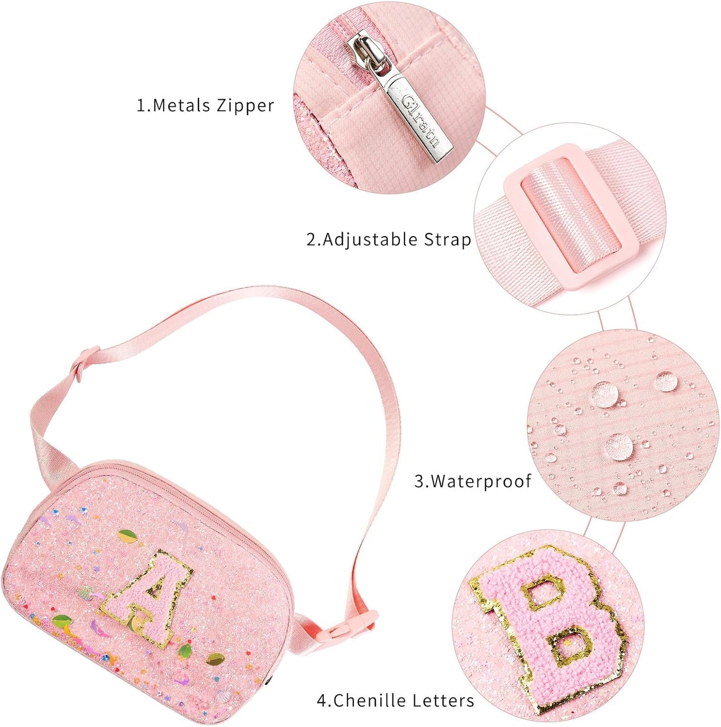 Riñonera para niñas con letra inicial bolsa cruzada chenilla