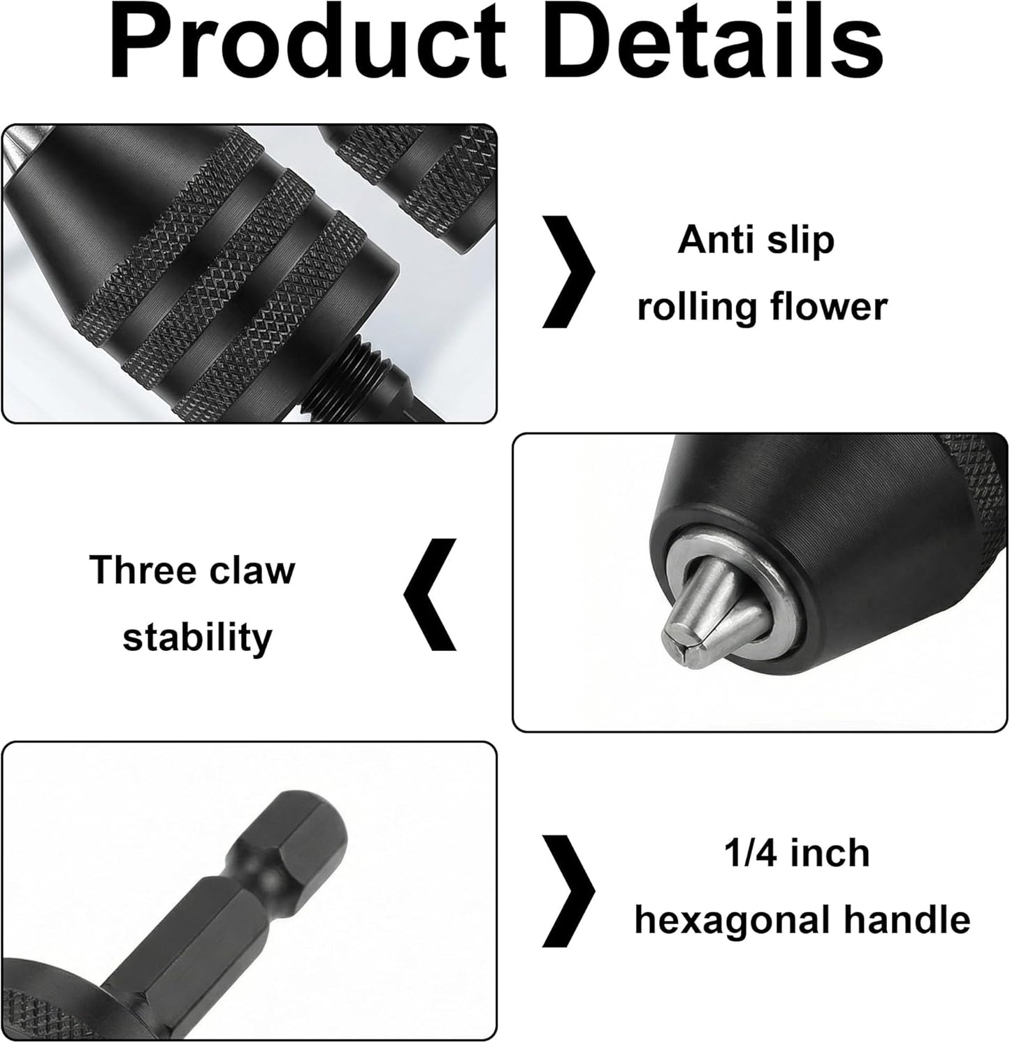 Broca sin llave vástago hex 1/4 pulg convertidor cambio rápido