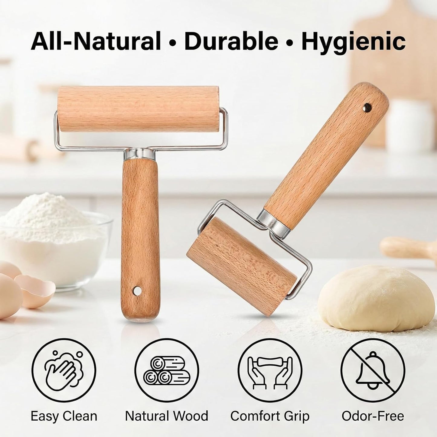 Set 2 Rodillos Madera Antiadherente para Hornear y Cocina