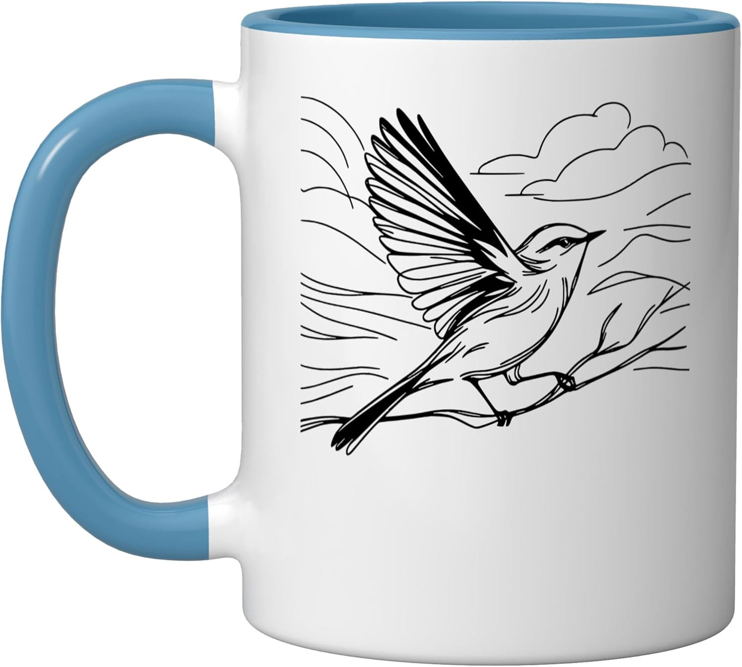Taza Cerámica Cerulean Warbler Line Art Azul/Blanco