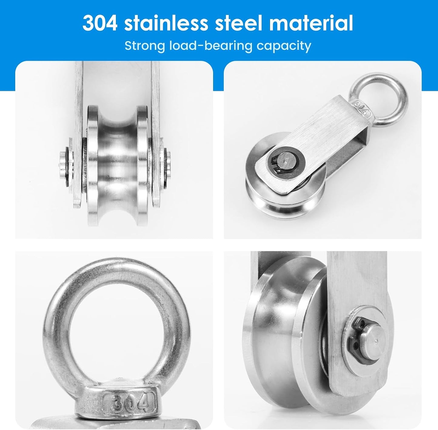 4 Ruedas Polea Acero Inox 304 Rotación 360 Grados