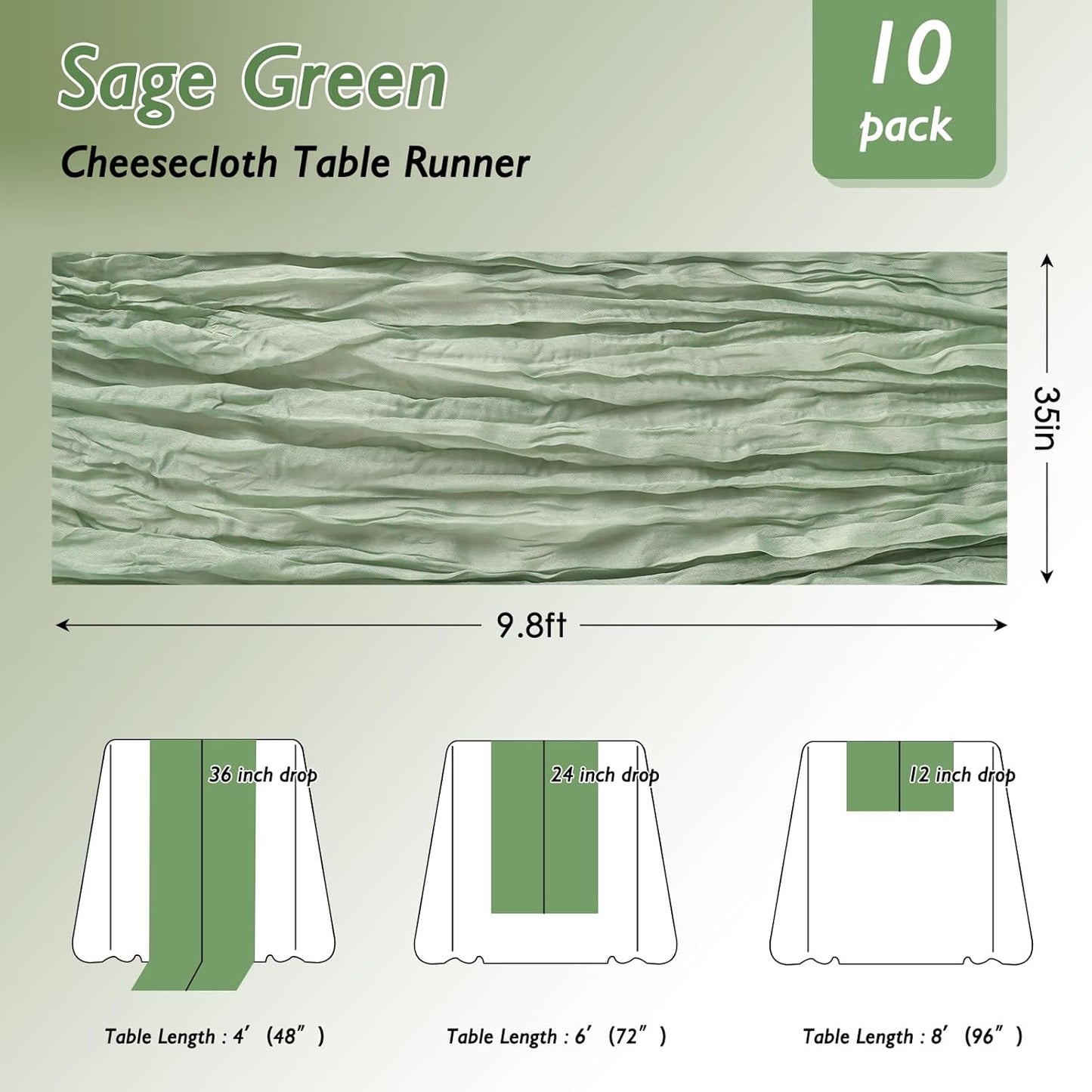 Camino mesa estopilla verde salvia 35x120pulg decoración bohemia