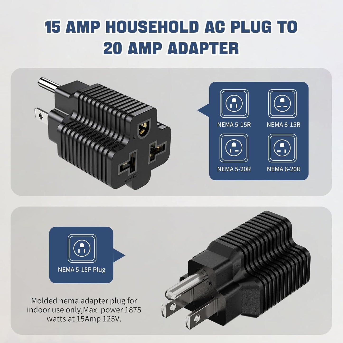 Adaptador enchufe 15A a 20A NEMA 5-15P a 5-20R