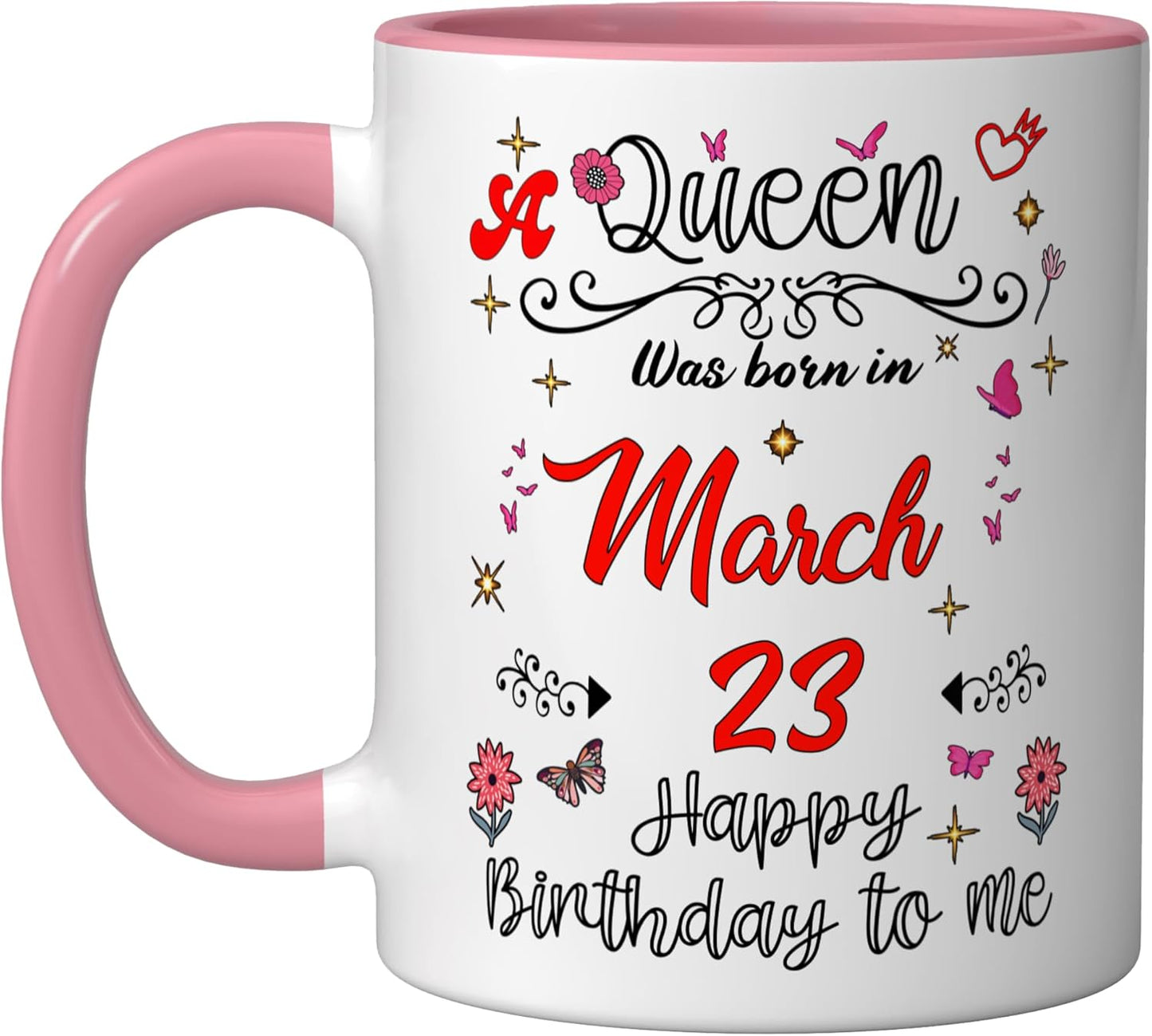 Taza cerámica para cumpleaños 23 de marzo rosa/blanco