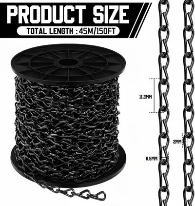 Cadena gato negro 150ft 10 ganchos S acero galvanizado carrete