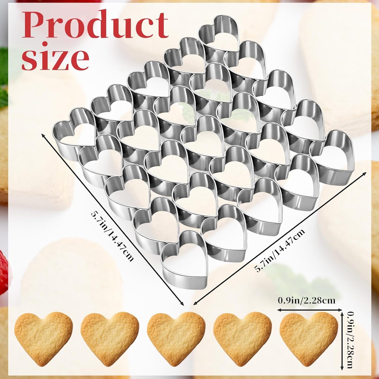 Juego de 25 cortadores de galletas de corazón de acero inoxidable