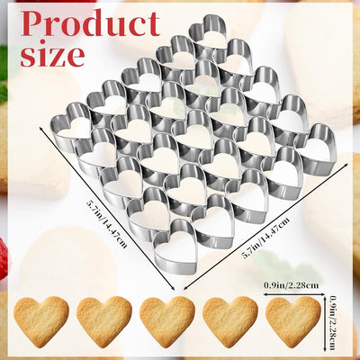 Juego de 25 cortadores de galletas de corazón de acero inoxidable