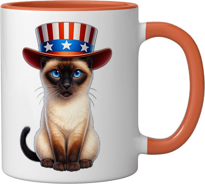 Taza Cerámica Día de la Independencia Gato Siámico Naranja/Blanco