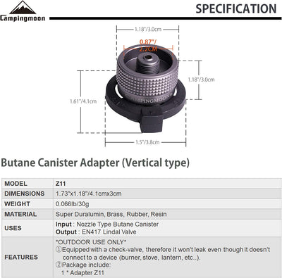 Adaptador estufa gas camping vertical EN417 Lindal Z11