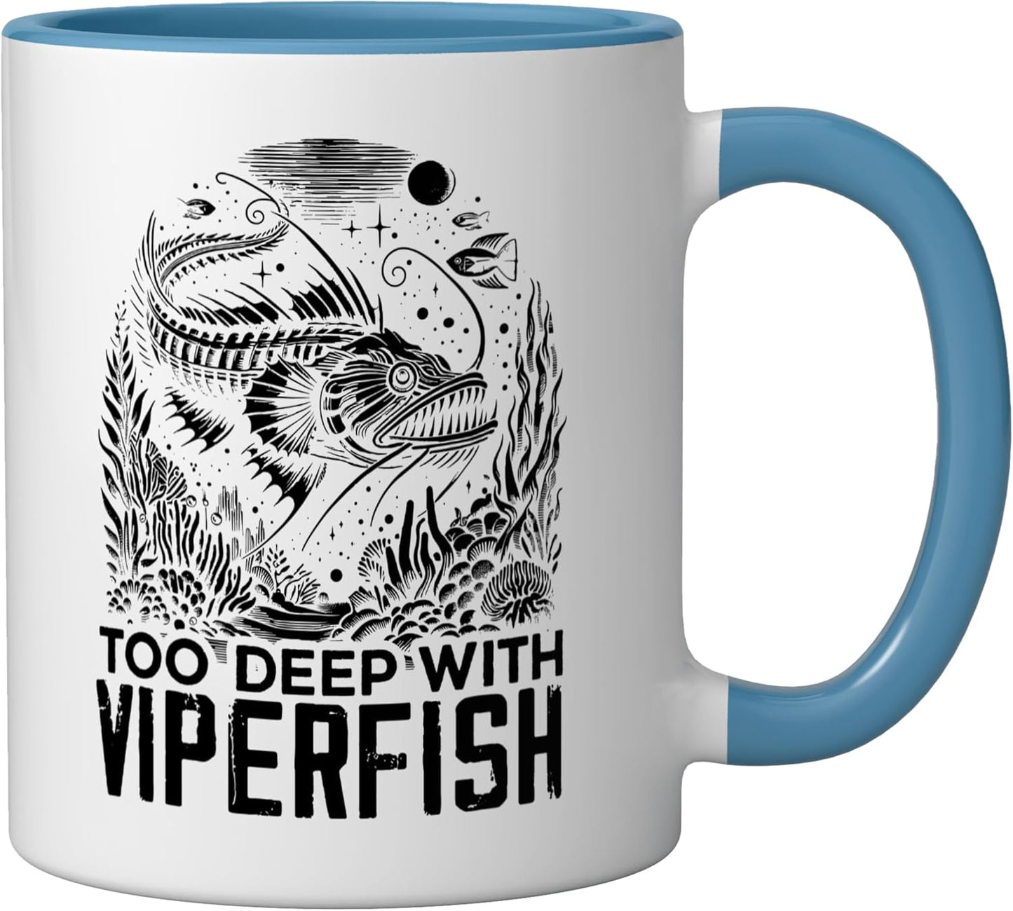 Taza Cerámica para Pescar Profundo Azul/Blanco
