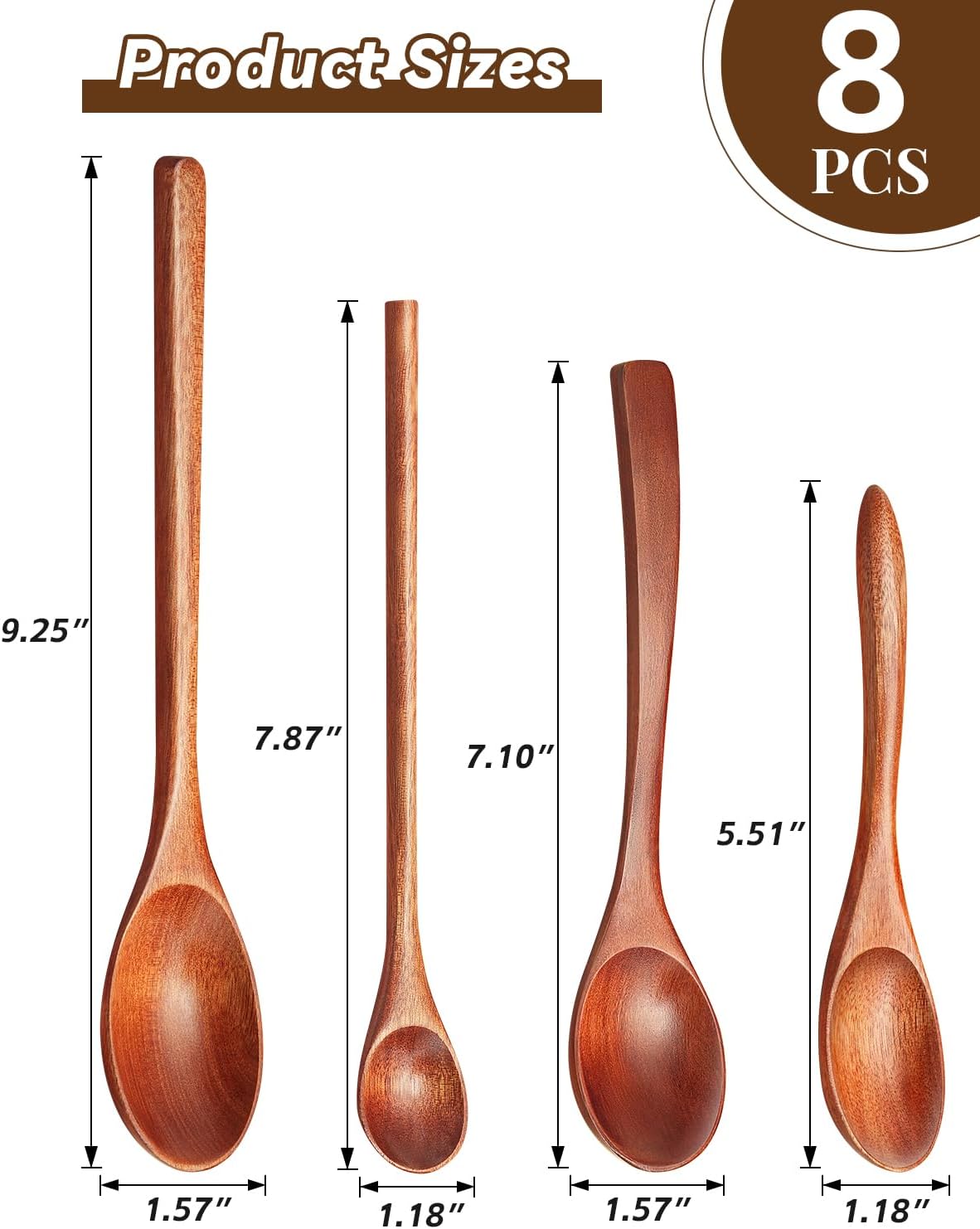 Juego de 8 cucharas pequeñas de madera para té, café y sopa