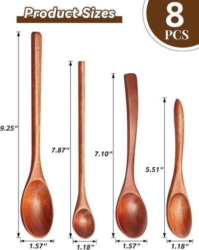 Juego de 8 cucharas pequeñas de madera para té, café y sopa