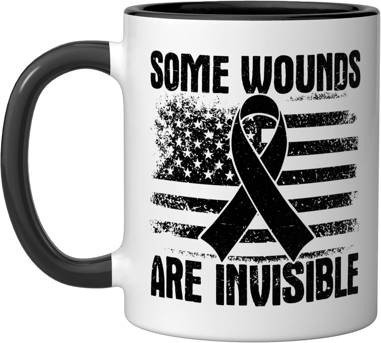 Taza Cerámica PTSD Consciente de Estrés PosTraumático Negro/Blanco