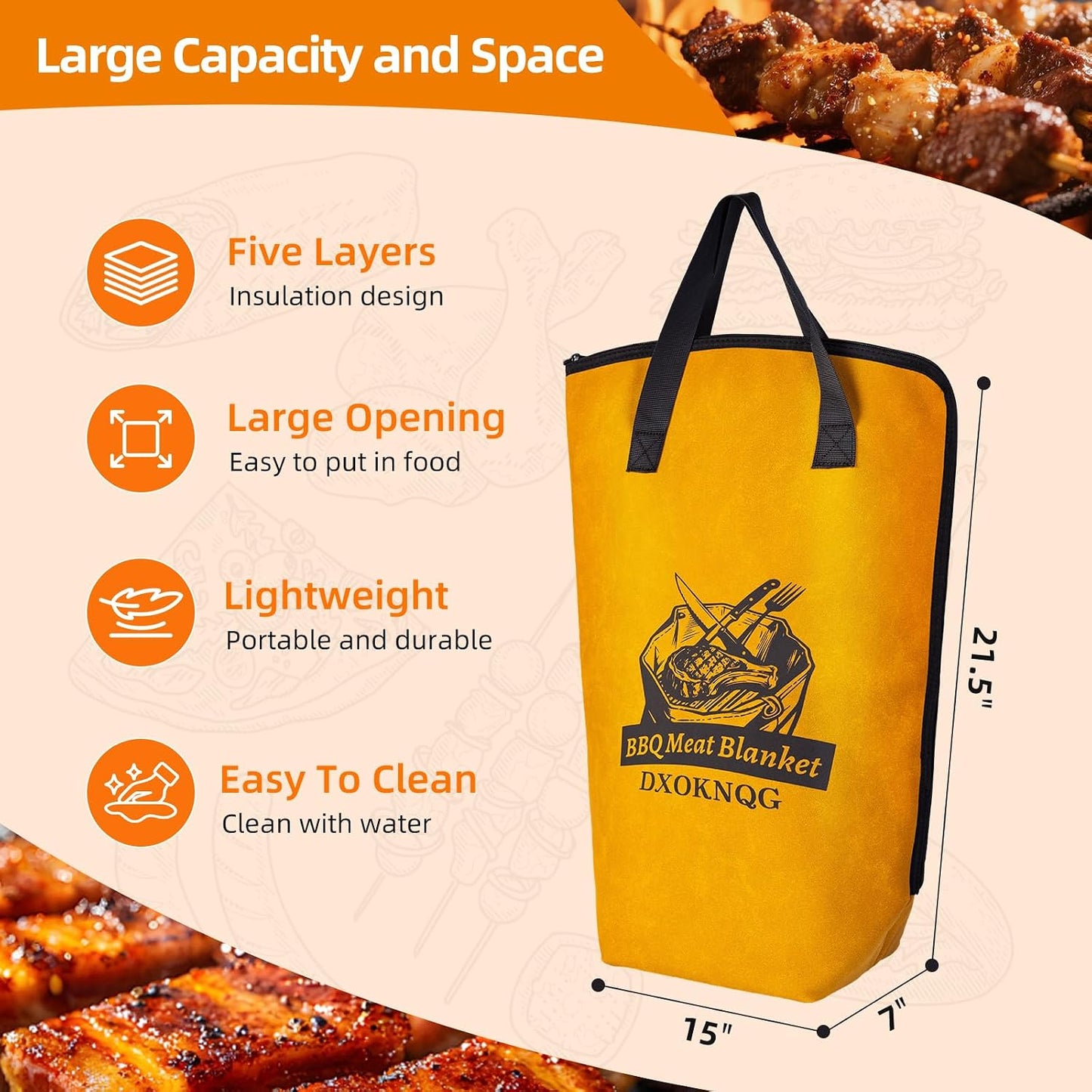 Manta carne barbacoa bolsa aislada 5 capas portátil