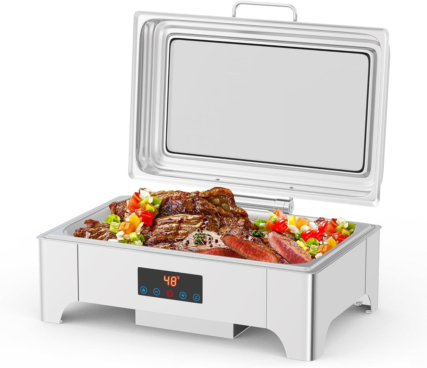 Juego Bufé Eléctrico 9QT Acero Inox Tapa Vidrio